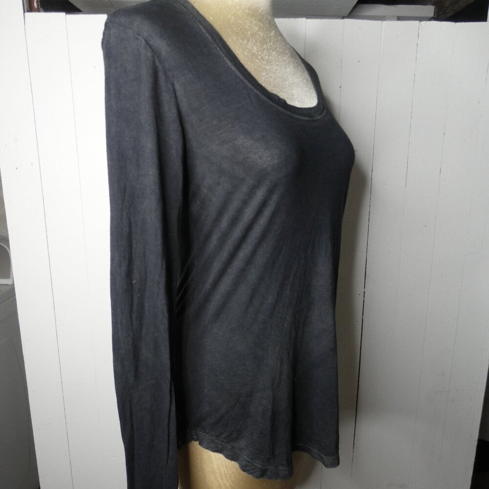 Cotton Citizen Women's S Grey Long Sleeve Burnout Top Scoop Neck Modal & Cotton - Picture 5 of 11